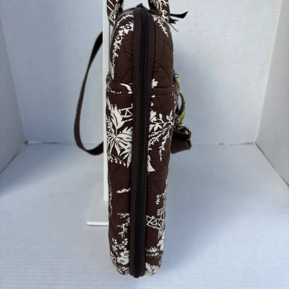 Vera Bradley Java Blue Quilted Laptop Messenger Bag Brown Floral Pagoda‎ Case